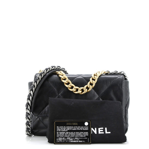 19 Flap Bag Quilted Shiny Crumpled Calfskin Medium