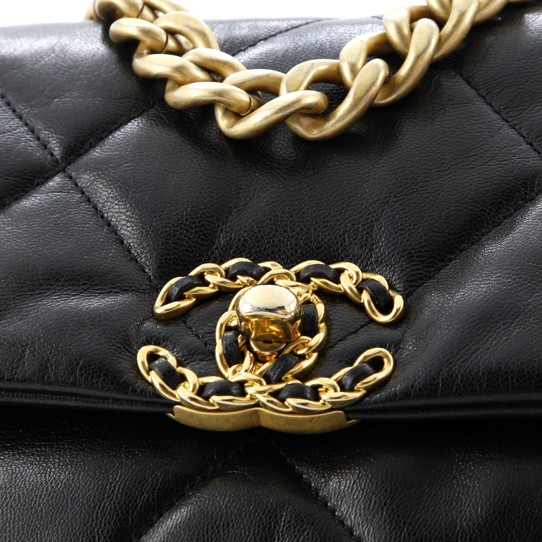 19 Flap Bag Quilted Shiny Crumpled Calfskin Medium