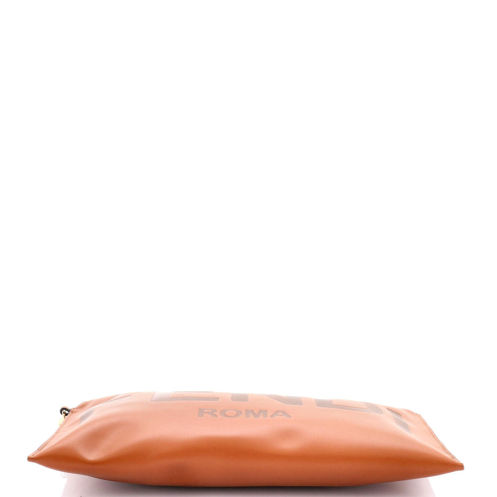 Logo Flat Wristlet Pouch Embossed Leather Large