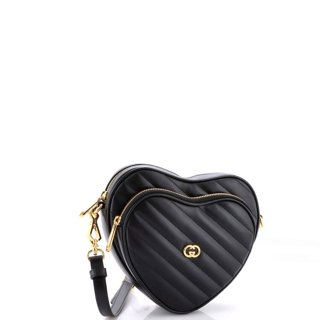 Interlocking G Heart Shoulder Bag Diagonal Quilted Leather Mini