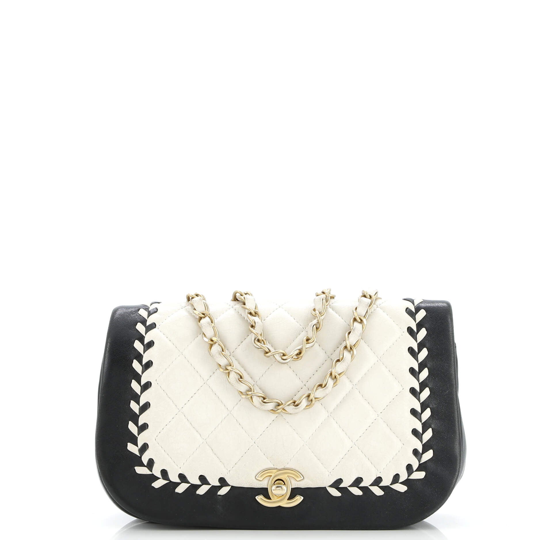 Bicolor Braided Saddle Flap Bag Quilted Lambskin Small