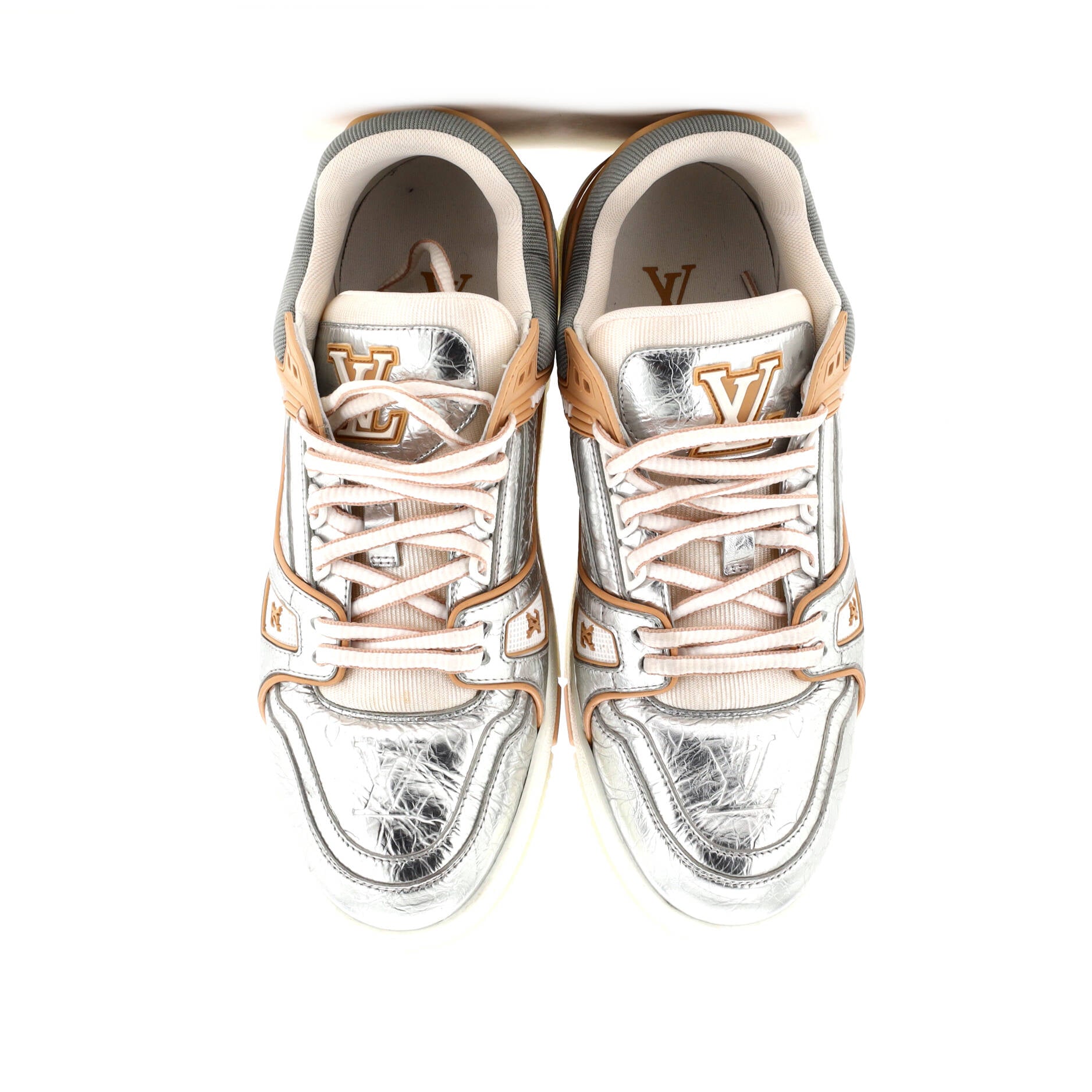 Men's LV Trainer Sneakers Monogram Embossed Metallic Leather