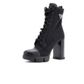Women's Triangle Logo Heeled Ankle Boots Nylon and Leather