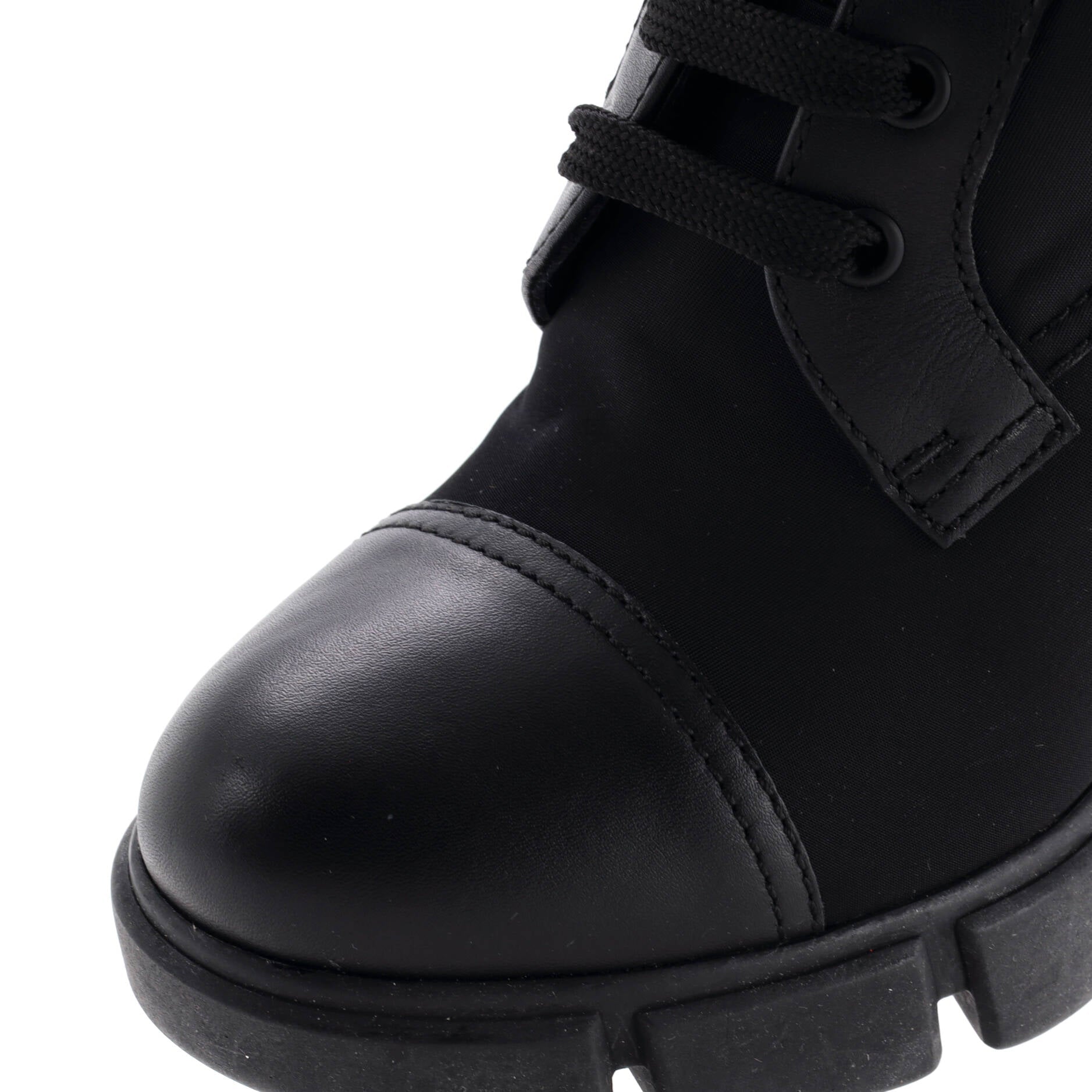 Women's Triangle Logo Heeled Ankle Boots Nylon and Leather