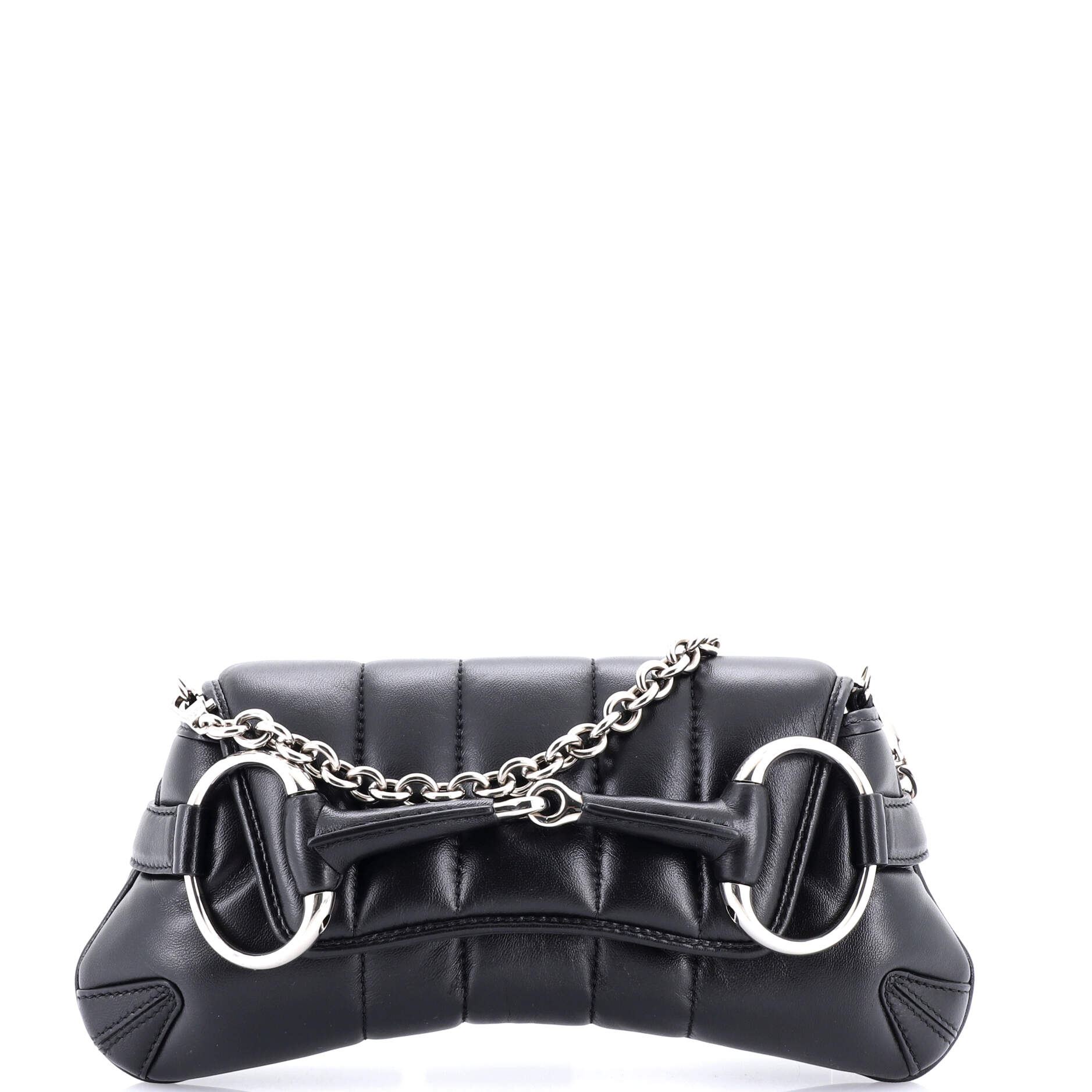 Horsebit Chain Shoulder Bag Vertical Quilted Leather Small