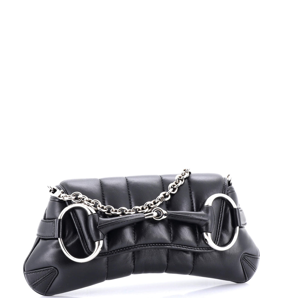 Horsebit Chain Shoulder Bag Vertical Quilted Leather Small