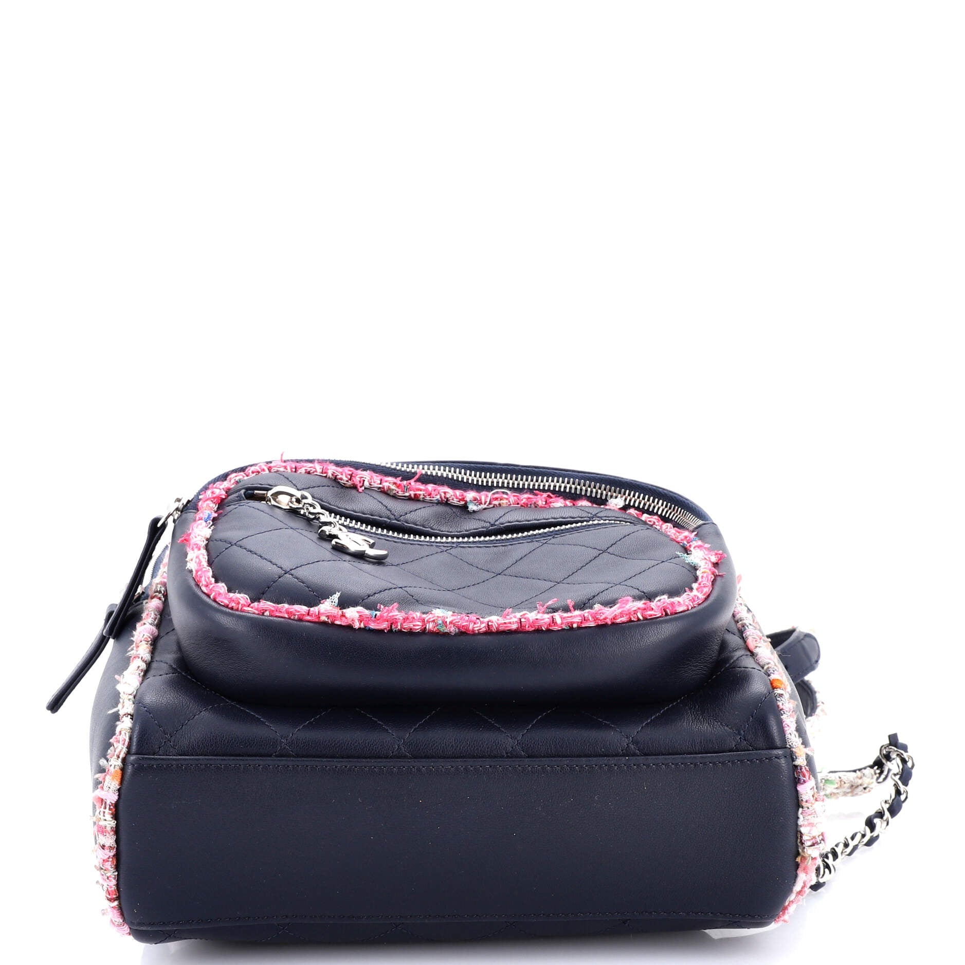 Elegant Trim Backpack Quilted Leather with Tweed Small