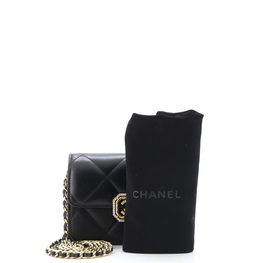 Crystal Geometric Frame CC Clutch with Chain Quilted Calfskin