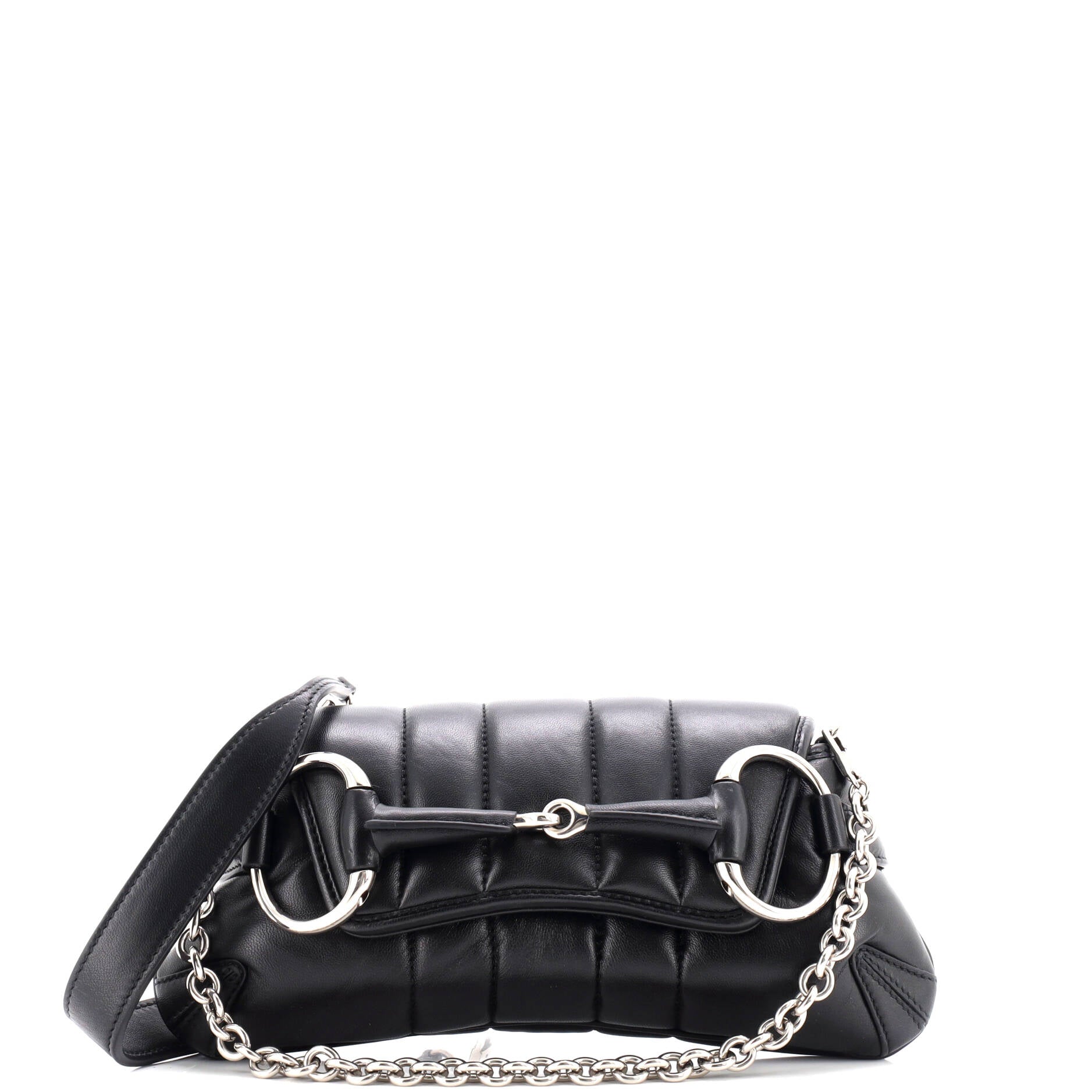 Horsebit Chain Shoulder Bag Vertical Quilted Leather Small