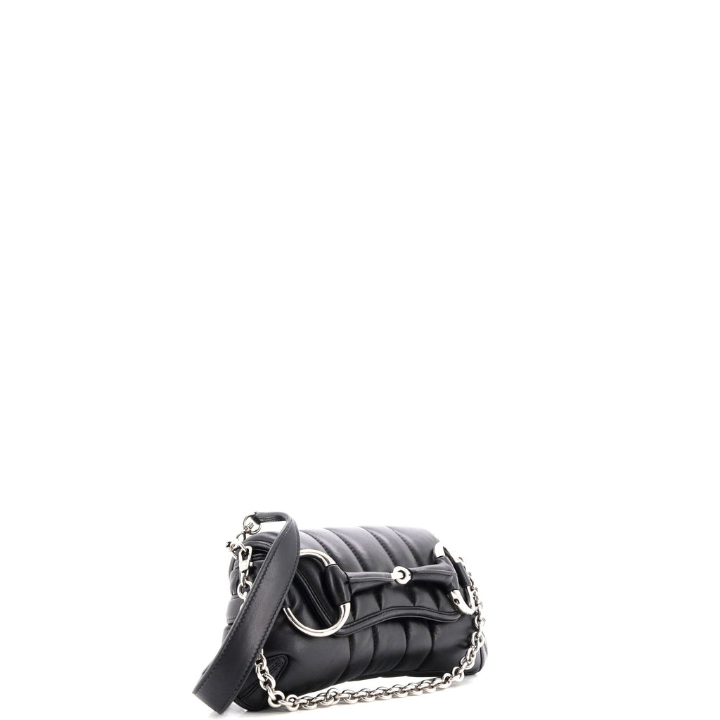 Horsebit Chain Shoulder Bag Vertical Quilted Leather Small