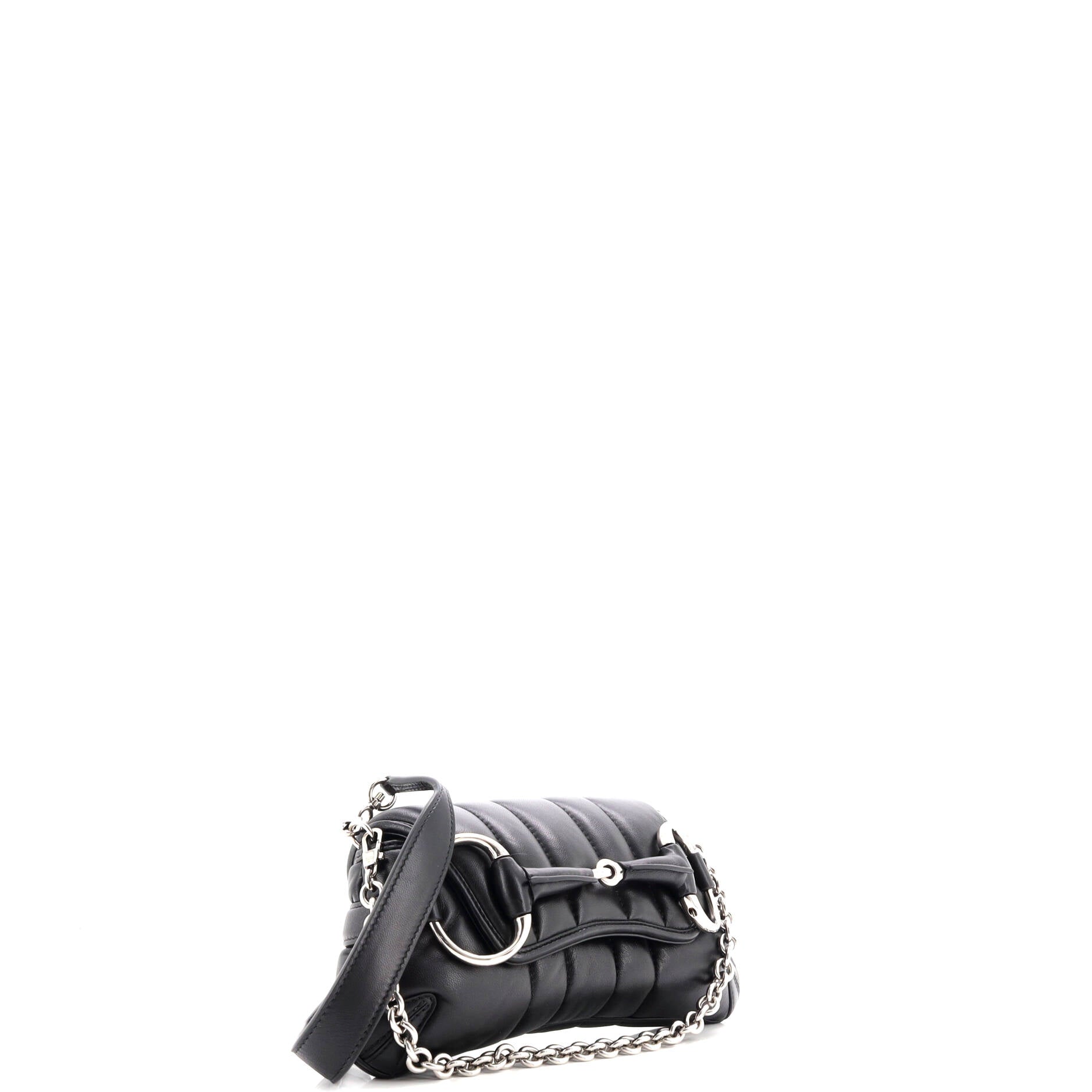 Horsebit Chain Shoulder Bag Vertical Quilted Leather Small