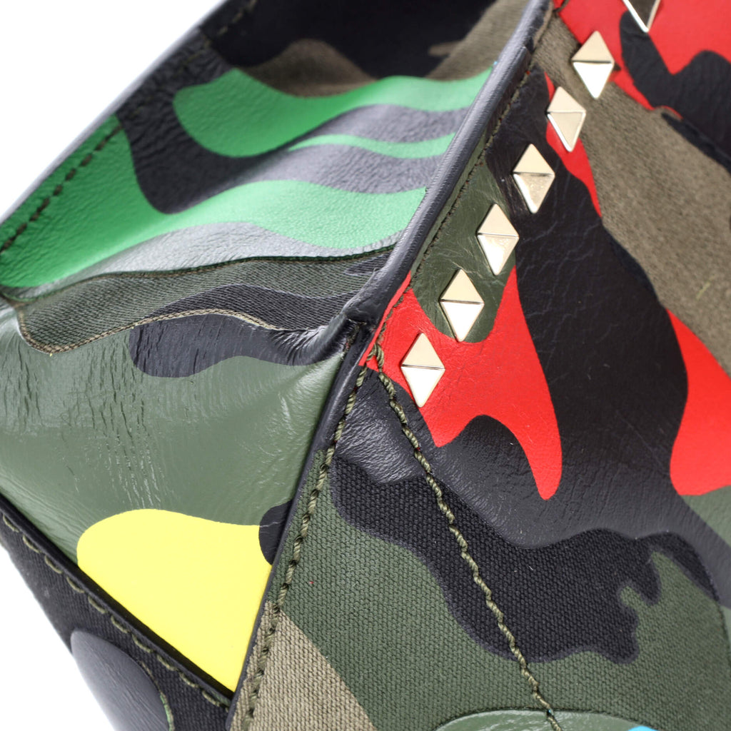 Rockstud Open Tote Camo Leather and Canvas Small