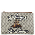 Zipped Pouch Leather with Applique Large