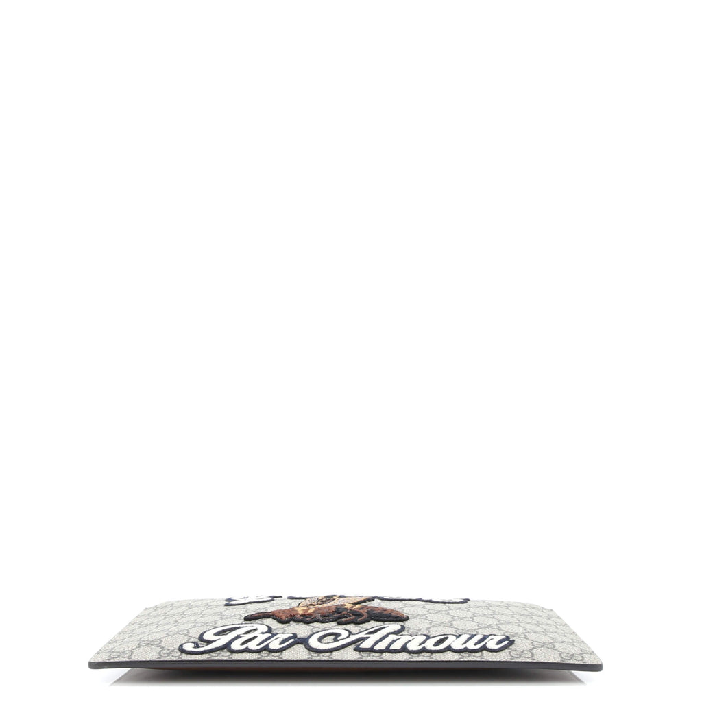 Zipped Pouch Leather with Applique Large