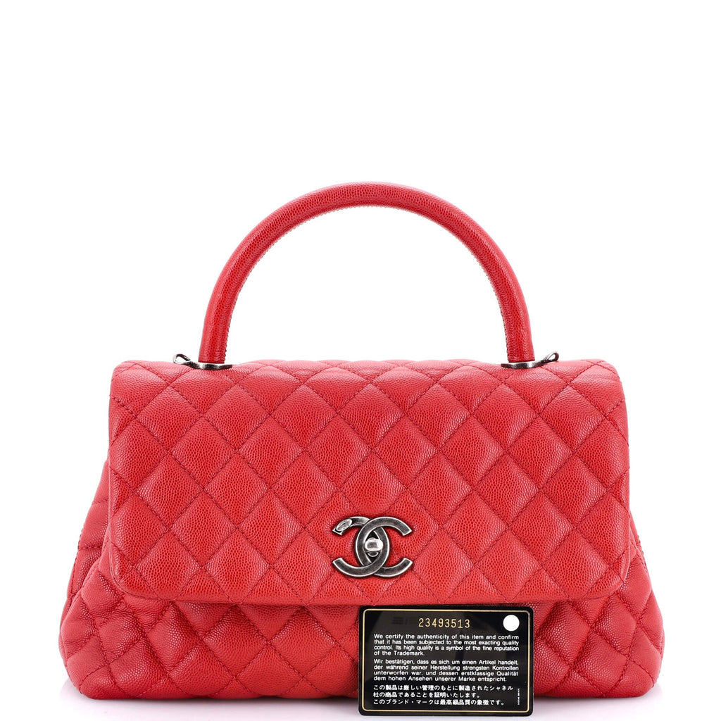 Coco Top Handle Bag Quilted Caviar Small
