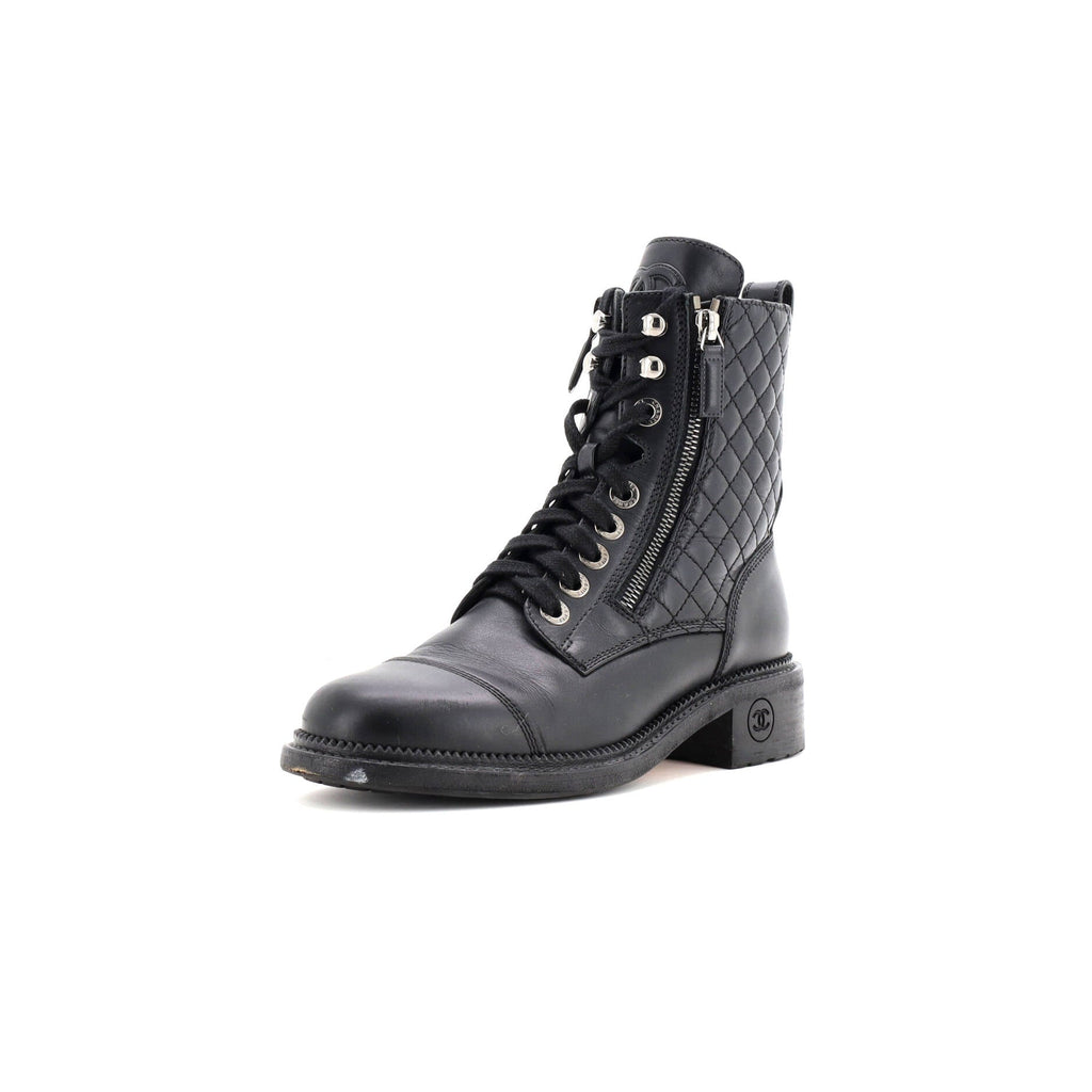 Women's CC Zip Up Combat Boots Quilted Leather