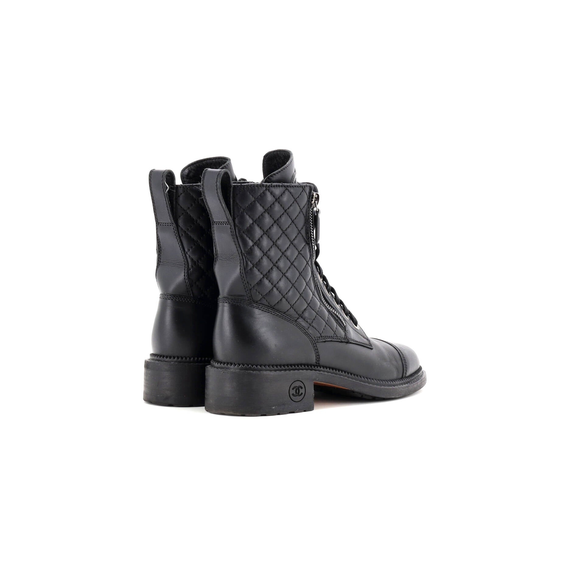Women's CC Zip Up Combat Boots Quilted Leather