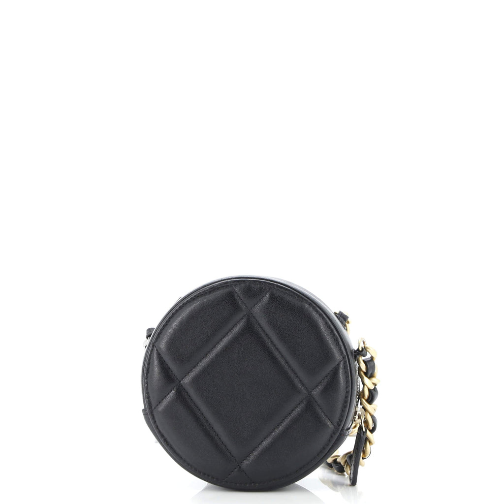 19 Round Clutch with Chain Quilted Leather