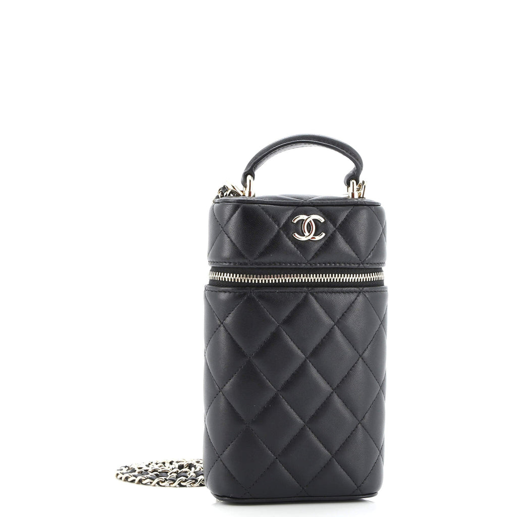 Classic Vanity Top Handle Phone Holder with Chain Quilted Lambskin