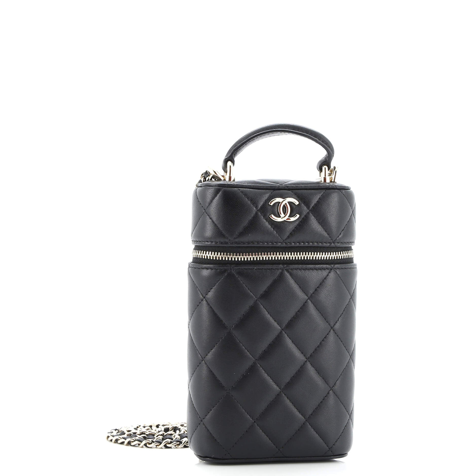 Classic Vanity Top Handle Phone Holder with Chain Quilted Lambskin