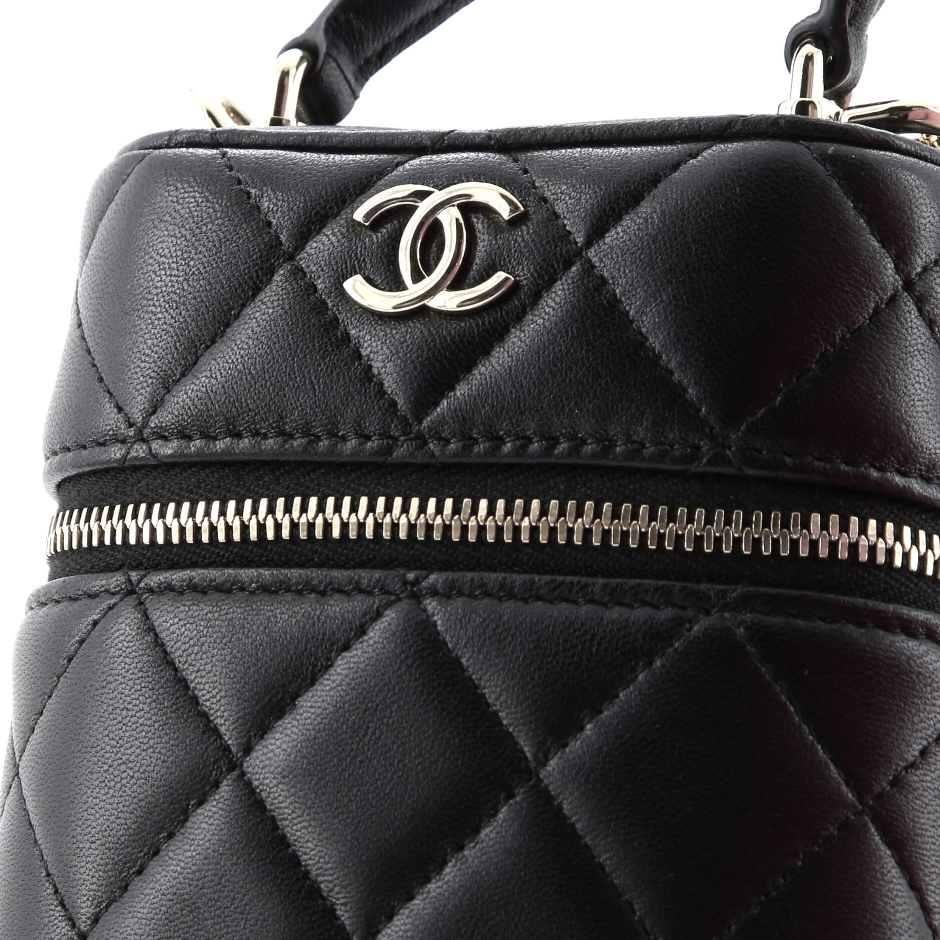 Classic Vanity Top Handle Phone Holder with Chain Quilted Lambskin