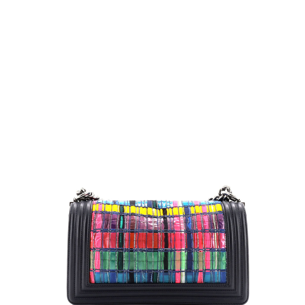 Boy Flap Bag Woven PVC with Lambskin Old Medium