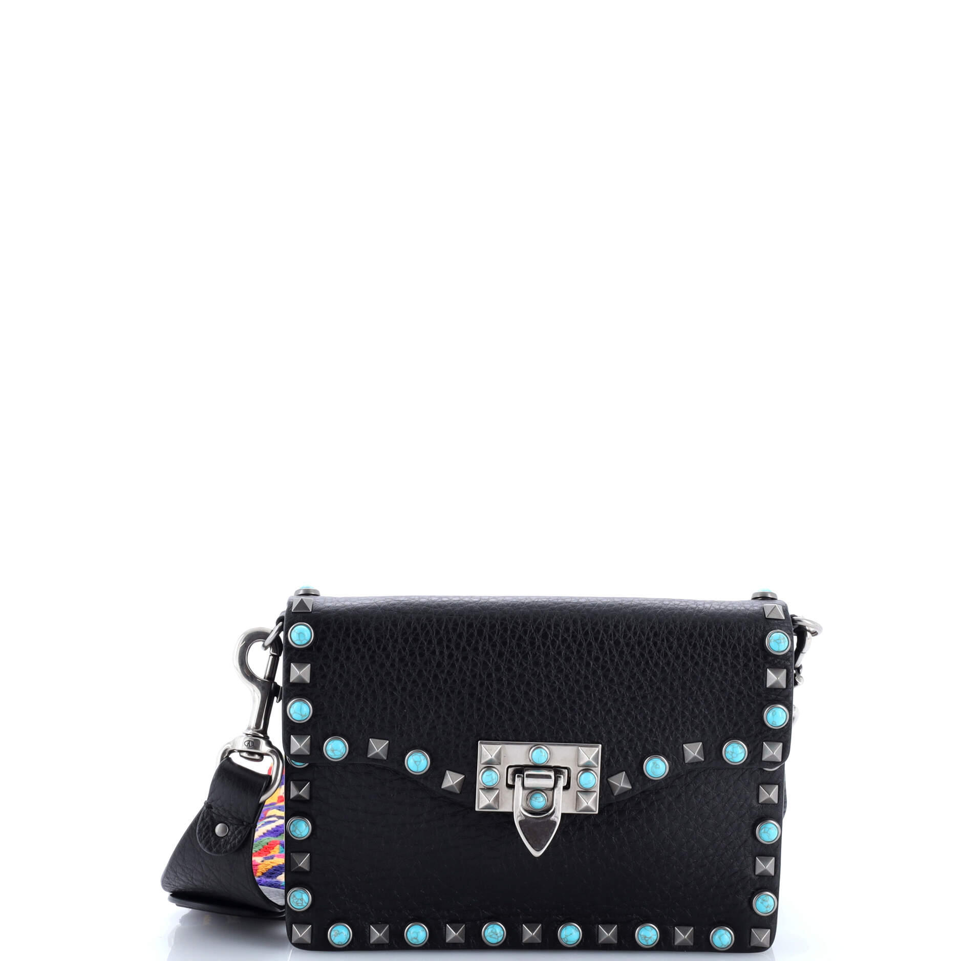 Rolling Rockstud Crossbody Bag Leather with Cabochons Small