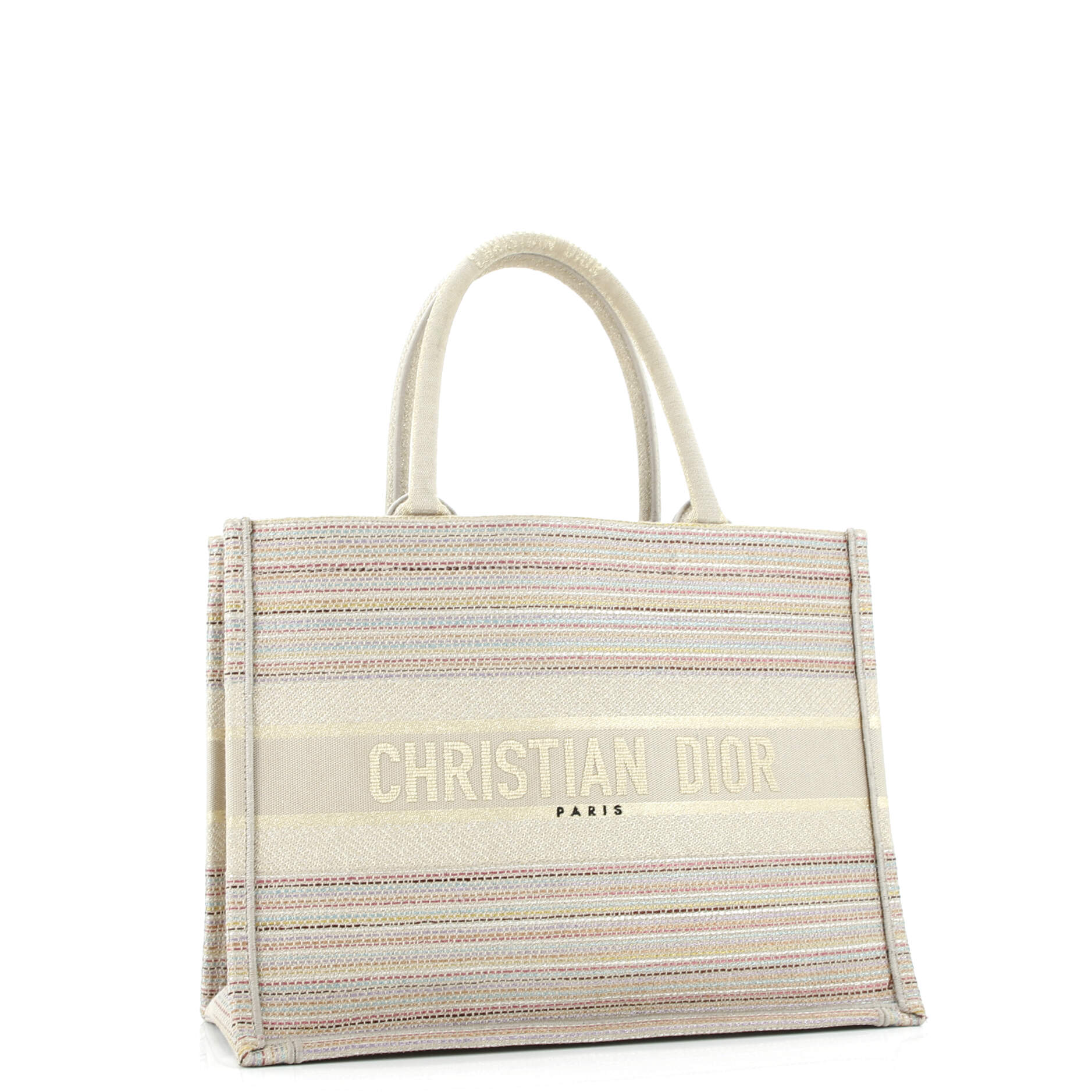 Book Tote Multicolor Stripes Embroidered Canvas Medium
