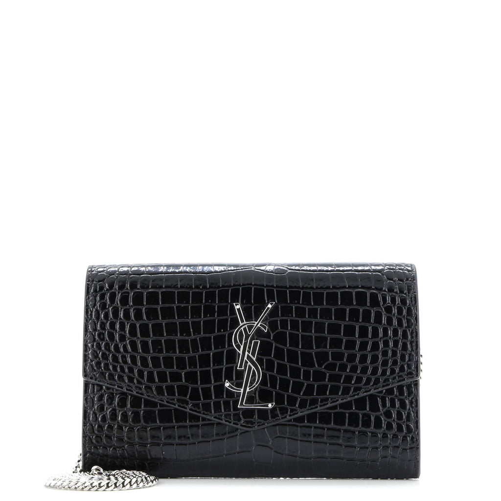 Uptown Chain Wallet Crocodile Embossed Leather