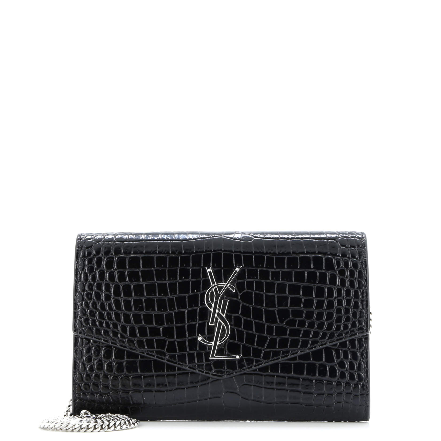 Uptown Chain Wallet Crocodile Embossed Leather