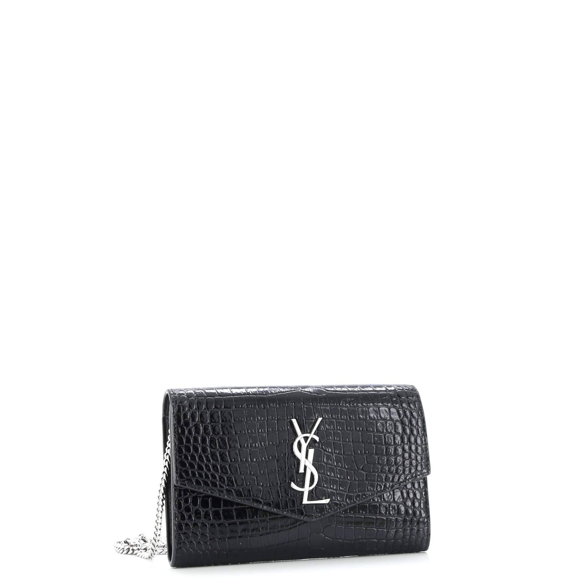 Uptown Chain Wallet Crocodile Embossed Leather