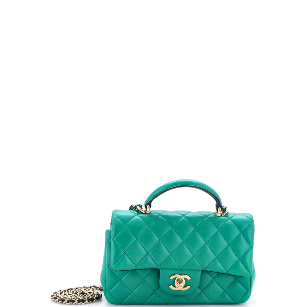 Classic Single Flap Top Handle Bag Quilted Lambskin Mini
