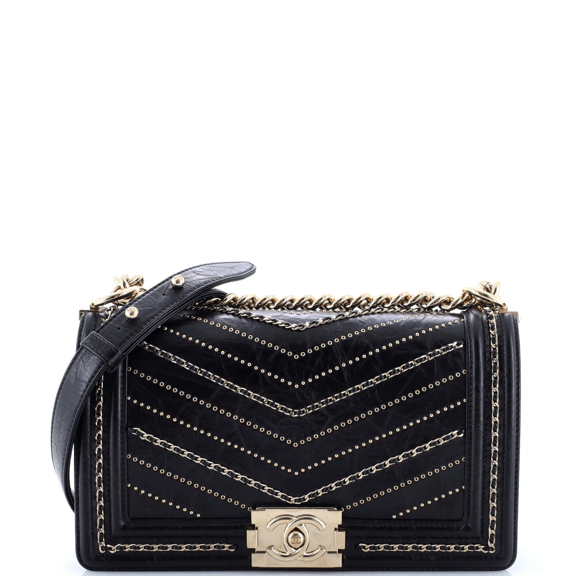 Boy Flap Bag Chevron Embellished Crumpled Calfskin Old Medium