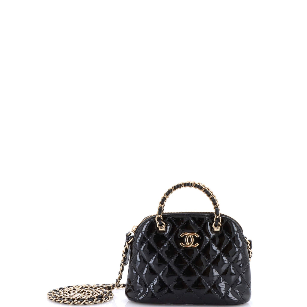 CC Dome Zip Crossbody Bag Quilted Patent Mini