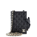 CC Book Card Holder with Chain Quilted Lambskin