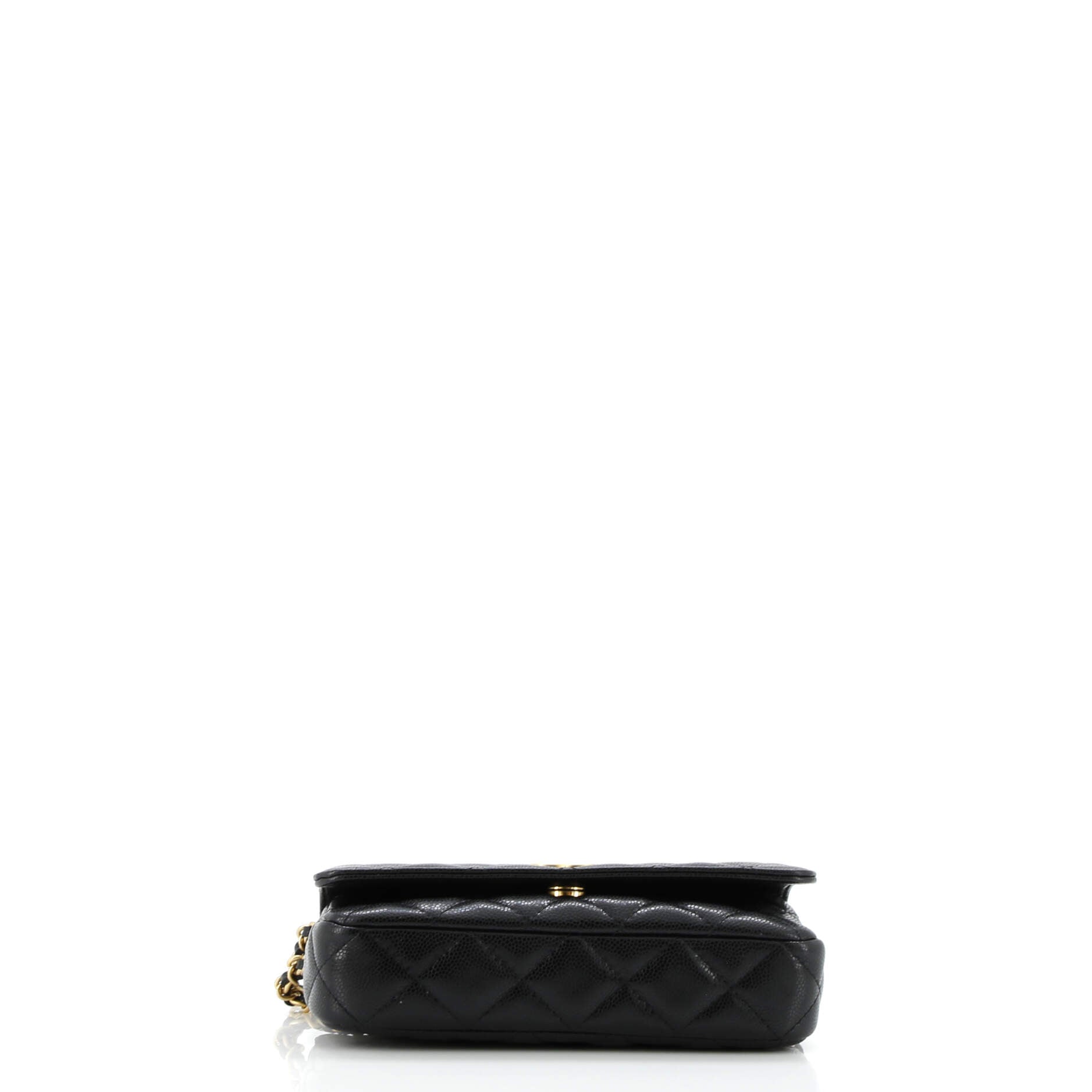 Twist Your Buttons Flap Clutch with Chain Quilted Caviar