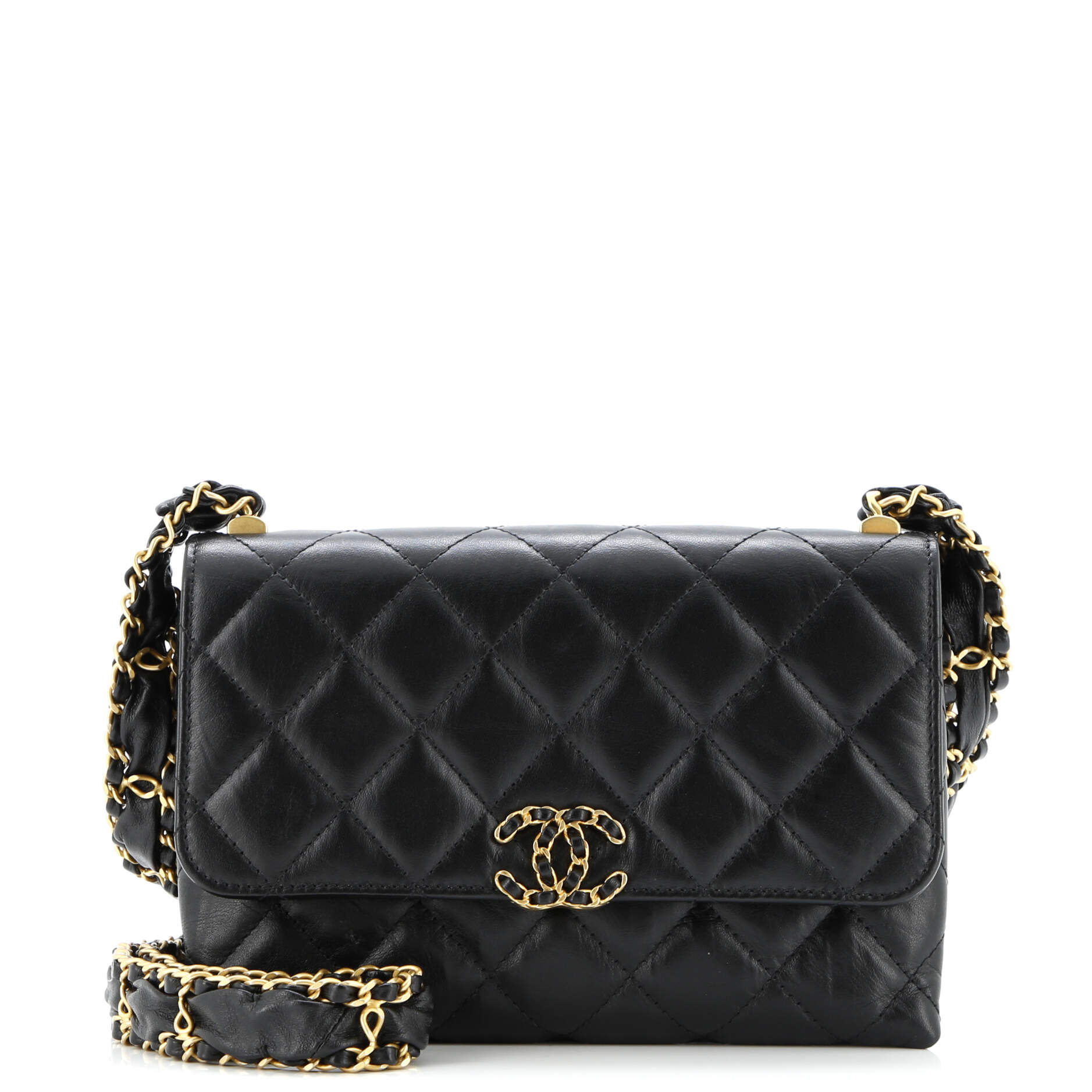 CC Wide Chain Compartment Flap Phone Holder Quilted Aged Calfskin