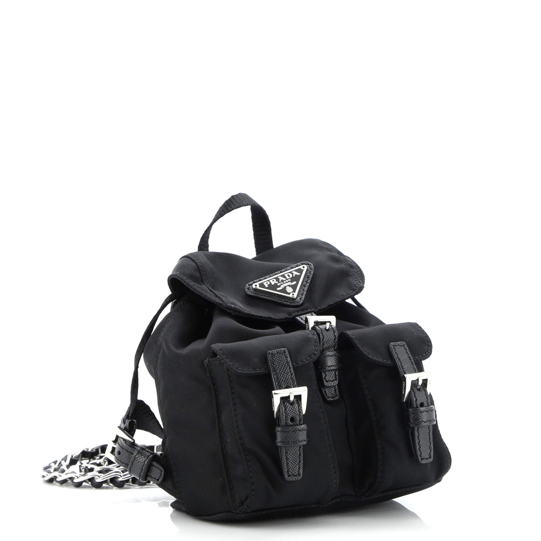 Double Pocket Backpack Chain Shoulder Bag Re-Nylon Mini