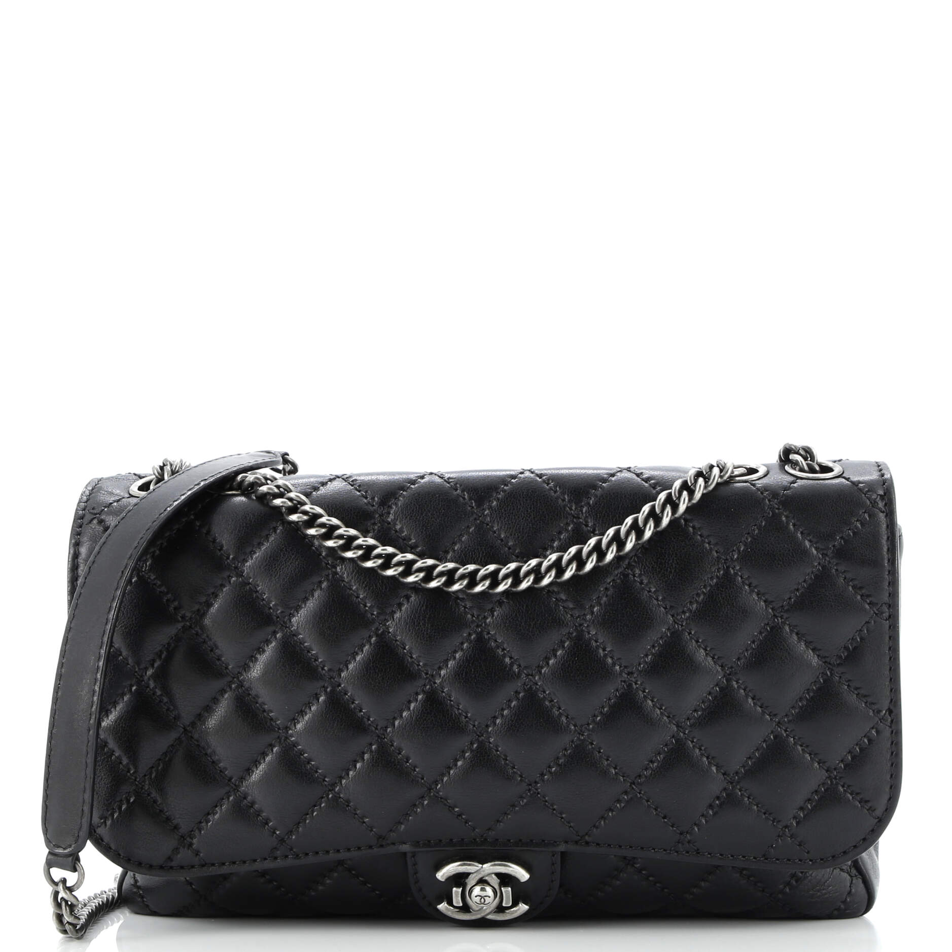 CC Push Lock Flap Bag Stitched Calfskin Jumbo