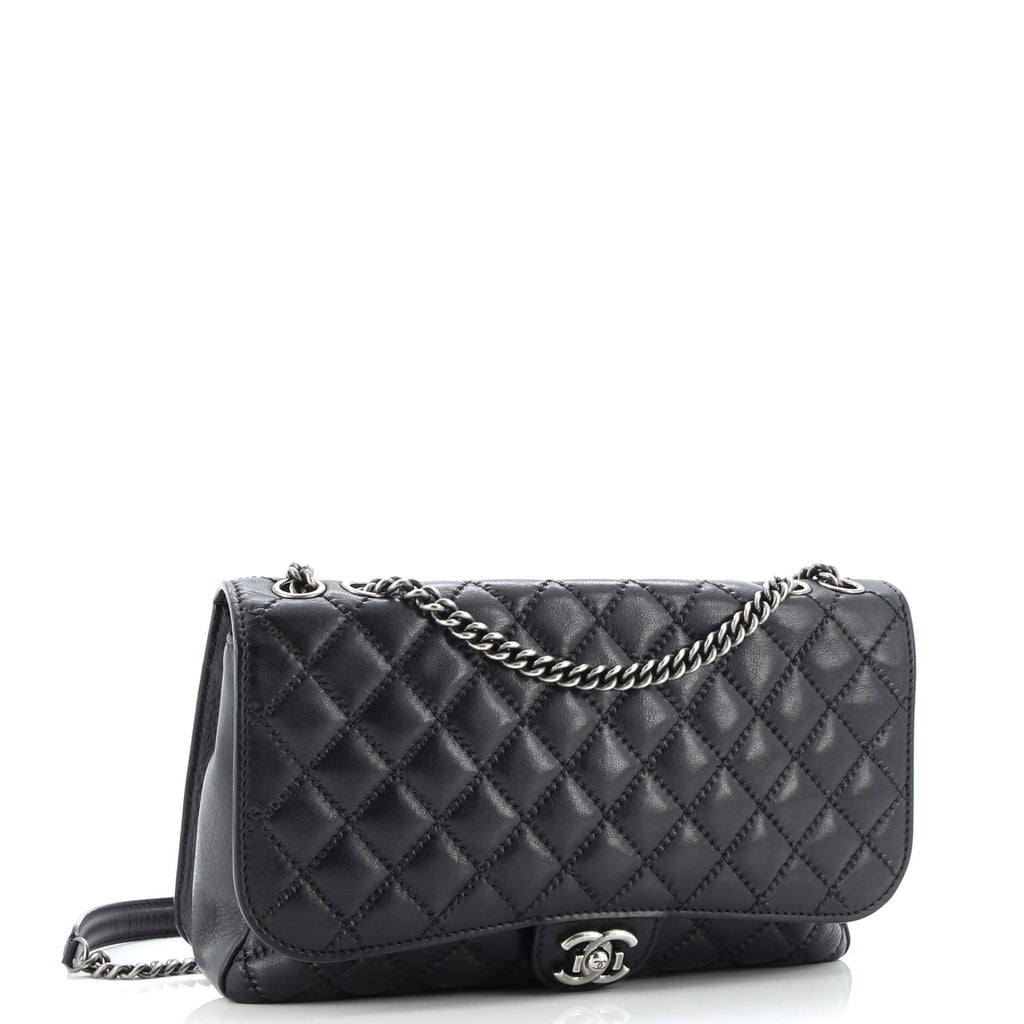 CC Push Lock Flap Bag Stitched Calfskin Jumbo
