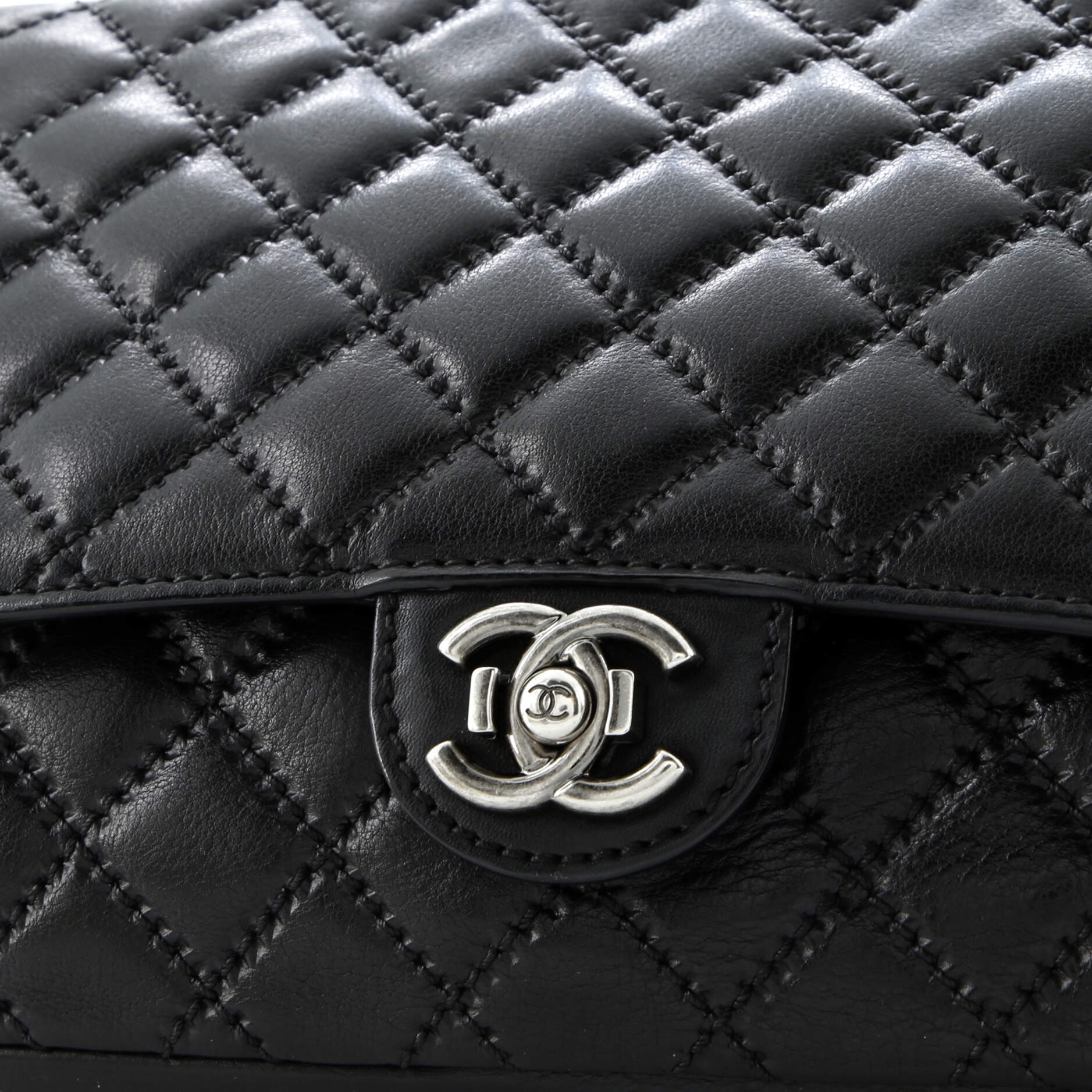 CC Push Lock Flap Bag Stitched Calfskin Jumbo