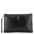 Classic Monogram Tablet Wristlet Pouch Crocodile Embossed Leather