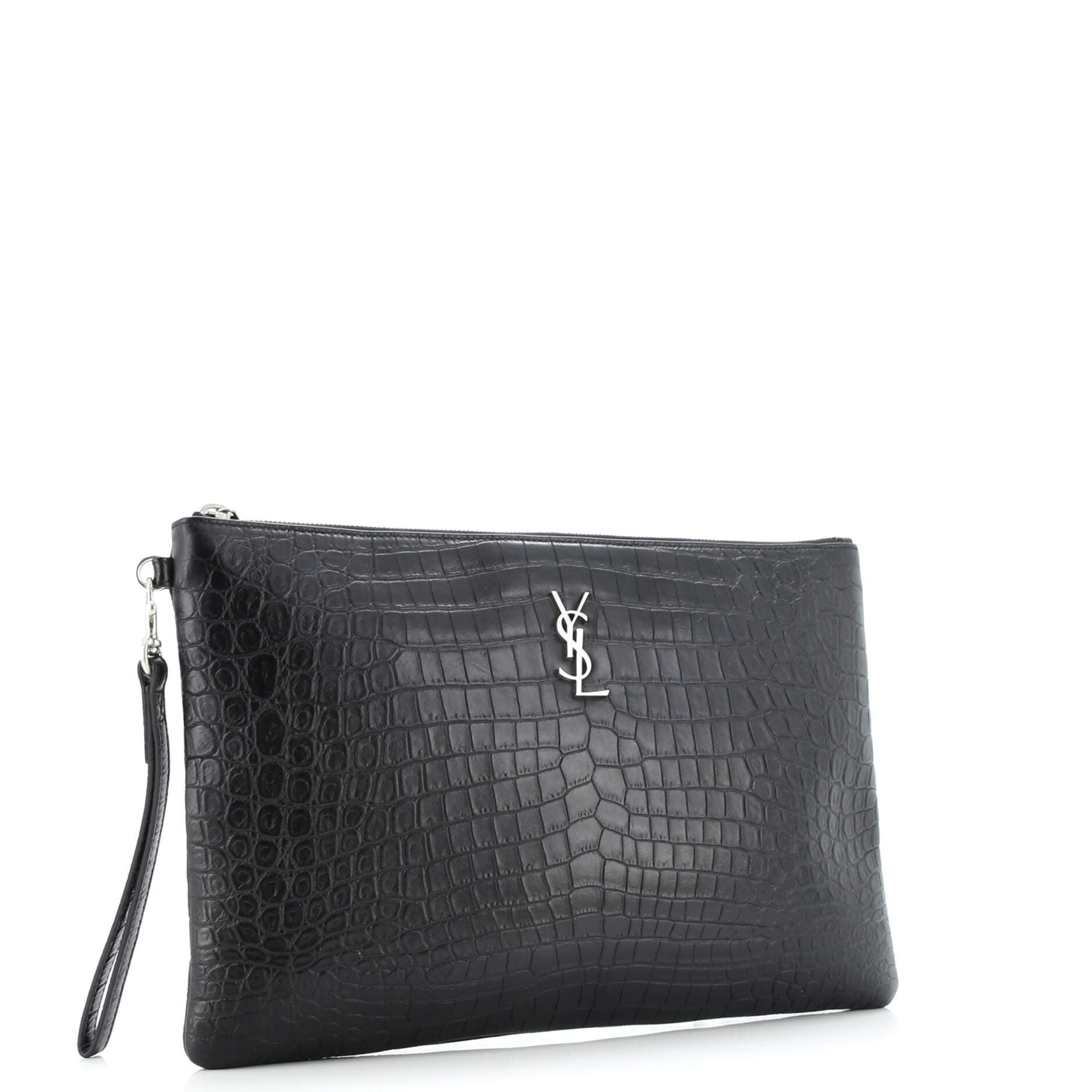 Classic Monogram Tablet Wristlet Pouch Crocodile Embossed Leather
