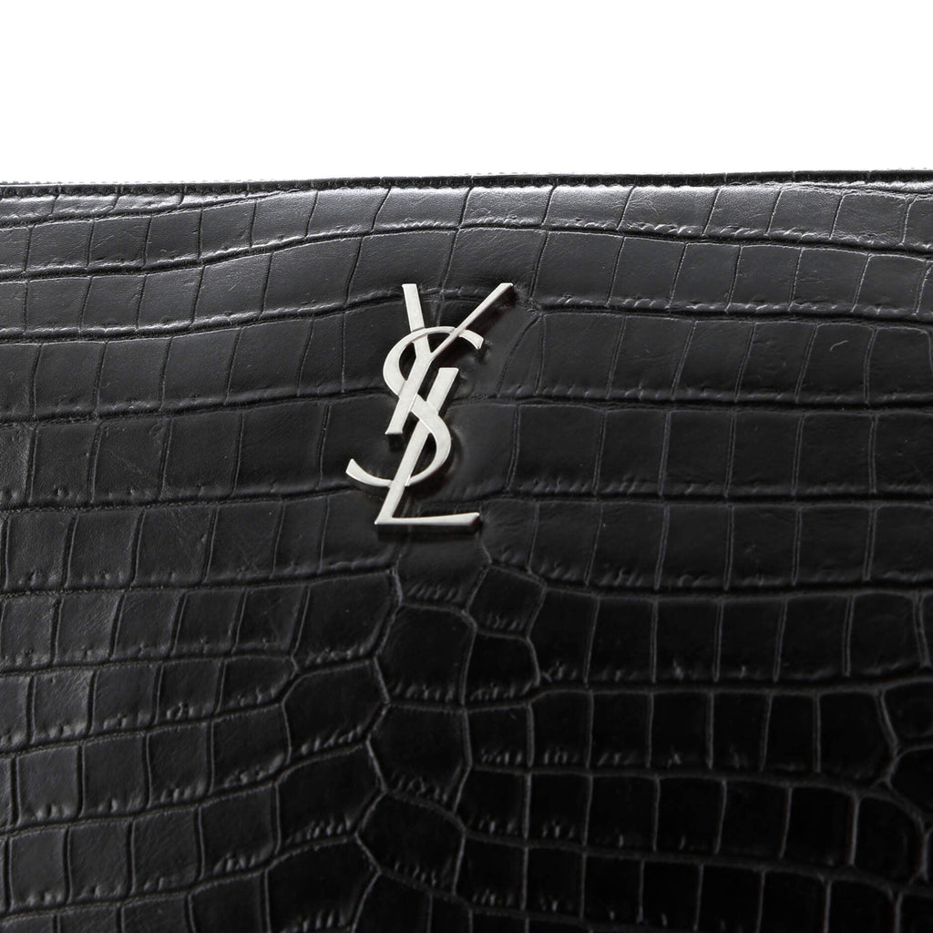 Classic Monogram Tablet Wristlet Pouch Crocodile Embossed Leather