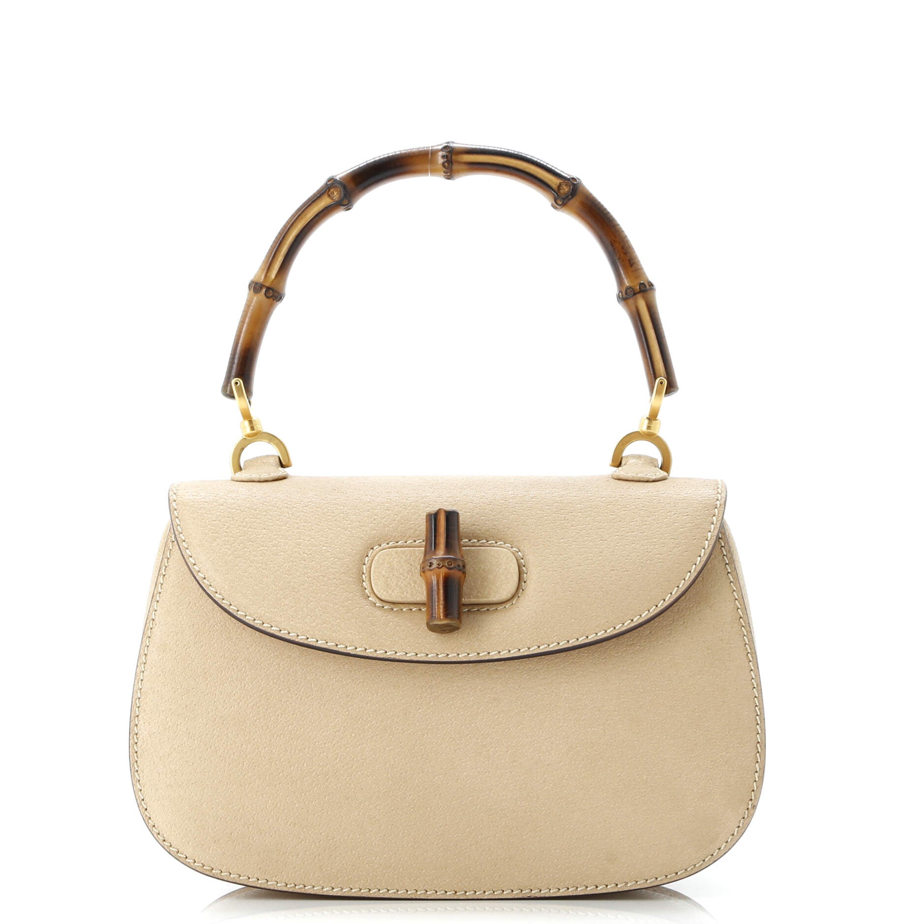 Vintage Convertible Bamboo Top Handle Bag Leather Small
