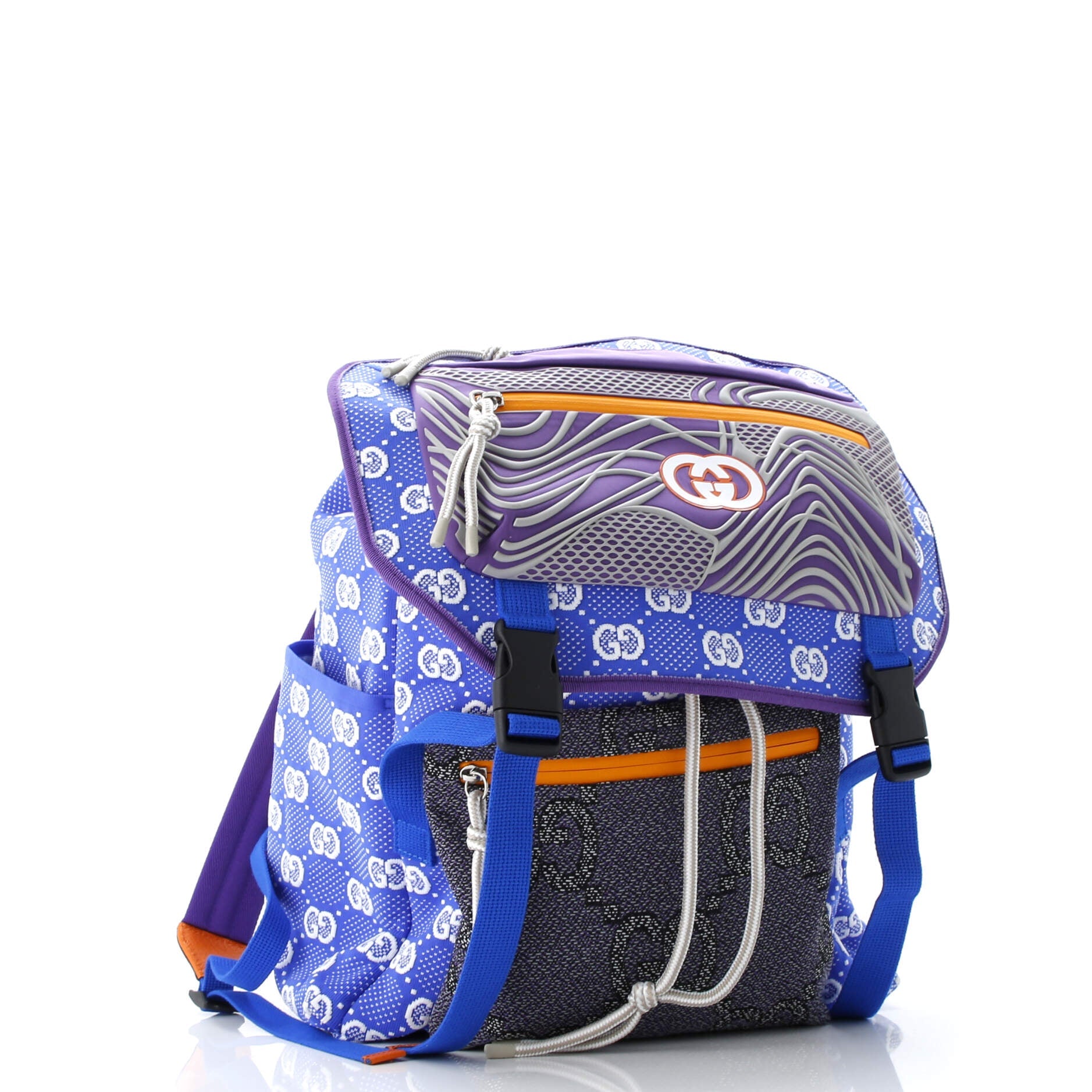 Panelled Double Buckle Backpack GG Jacquard Nylon and Rubber Large