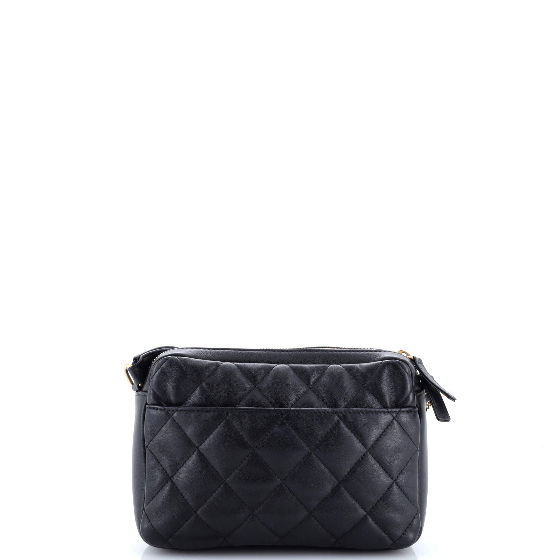 Logo Twin Pockets Chain Camera Case Quilted Calfskin Small