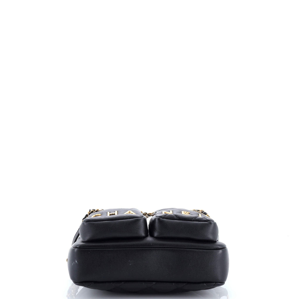 Logo Twin Pockets Chain Camera Case Quilted Calfskin Small