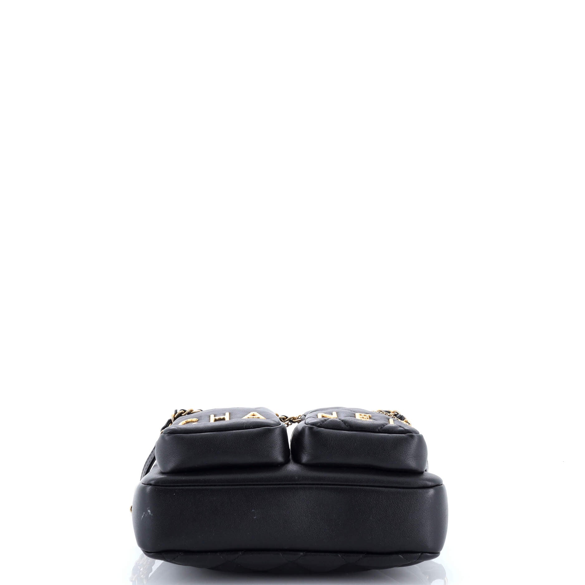Logo Twin Pockets Chain Camera Case Quilted Calfskin Small