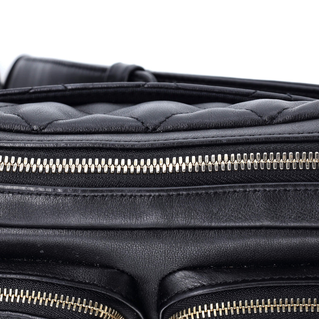 Logo Twin Pockets Chain Camera Case Quilted Calfskin Small